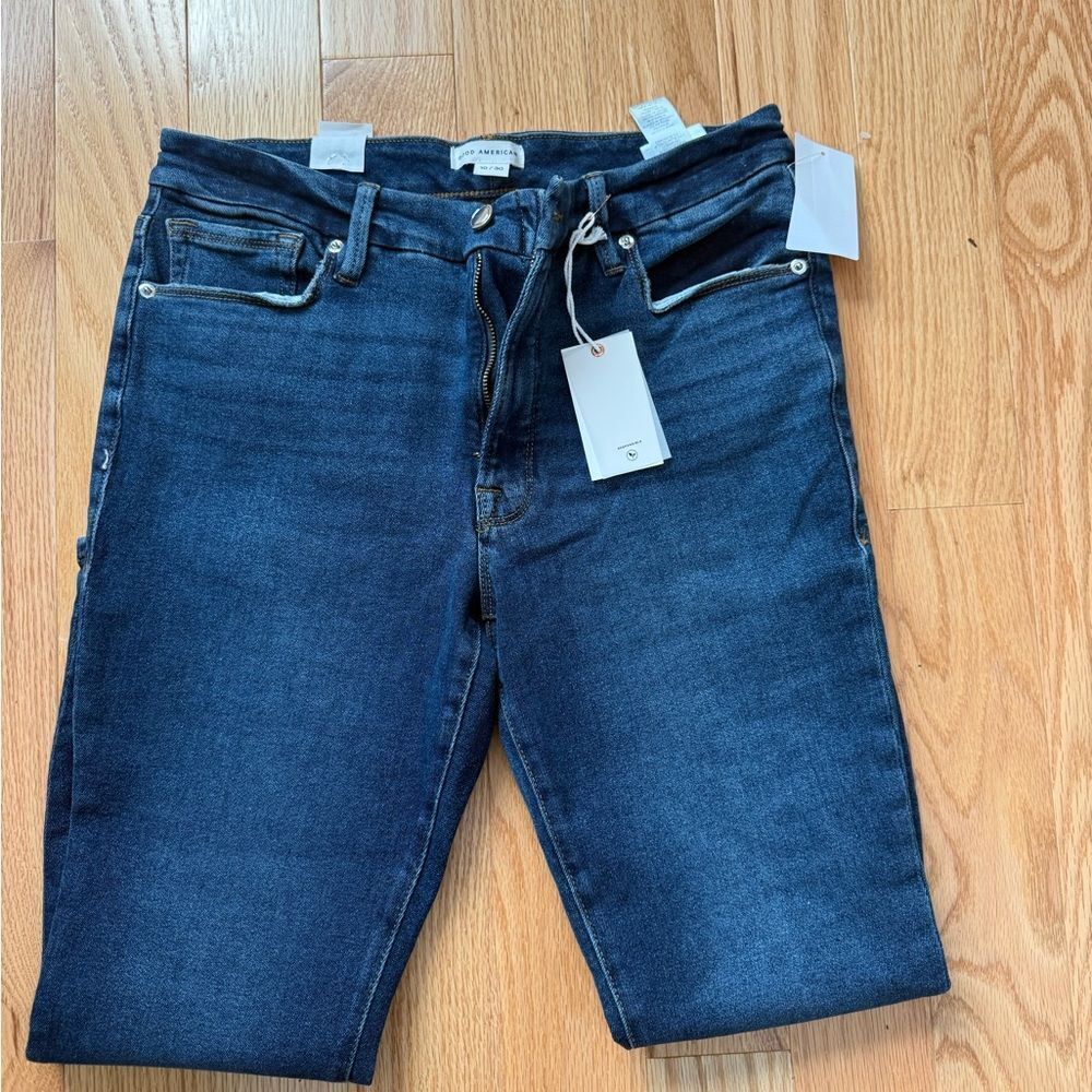 Good American Women's Dark Blue Skinny Jeans size 10 petite good legs